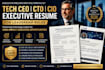 write a tech CEO cto cio executive resume for leadership roles