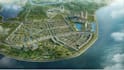 design eco friendly 3d city masterplan, waterfront development,central park,dwg