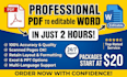 convert PDF to word, excel or editable document in 2 hours