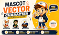 2d flat illustration and cute brand mascot vector character