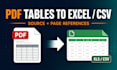 extract PDF tables to excel or CSV with source page references