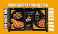 design a modern storefront, window graphic, shop front and signage