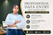 l will do data entry, PDF to excel typing work, web research