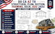 do ca az tx structural plan, section, framing, deck, adu jadu and permit drawing