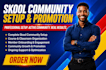 do skool community promotion, online course promotion, and course setup
