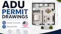 design adu permit drawing, garage conversion plan and backyard adu floor plan