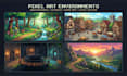 create pixel art background, game map, pixel environment scenery and 2d game art