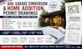 create adu garage conversion and home addition permit drawings