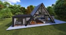 create a frame house from reference, micro cabin building render, prefab project