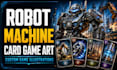 create robot machine and industrial card game illustrations
