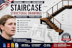 design staircase structural drawings, stringer details and framing layouts