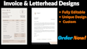 design professional invoices, receipt, custom letterhead with editable file