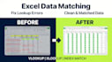 fix excel lookup errors and match data between spreadsheets
