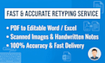 retype scanned documents, handwritten notes, and pdfs