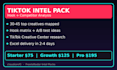 deliver a tiktok competitor hook intel pack in excel from creative center
