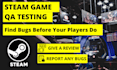 professionally test your steam game and provide QA feedback
