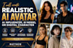 create realistic ai avatar, ai influencer, ai model or digital character