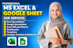 do custom excel spreadsheet, google sheets, vba, and excel template