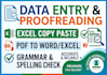 do accurate data entry, excel copy paste, and pdf conversion