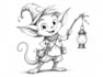 sketch, outline and color cartoon illustrations
