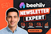 setup beehiiv newsletter, migrate redesign, grow temple and beehive monetization