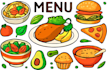 food illustration, cartoon, food vector, menu design, vector