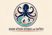 design a quality ocean attack octopus  surfer mascot logo