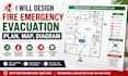 design fire emergency evacuation plan, map, diagram