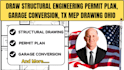 draw structural engineering permit plan, garage conversion, tx mep drawing ohio