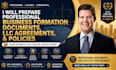 prepare professional business formation documents, llc agreements, and policies