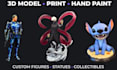 3d model, print and hand paint custom figures and statues