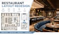 do restaurant layout redesign with seating plan, interior and 3d visualization