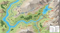 design vector hiking trail map, topographic elevation map and vintage trail map