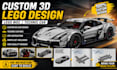do custom 3d architectural lego design, lego moc, technic car with instruction