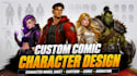draw a custom comic character design and model sheet