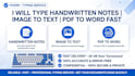 type handwritten notes, image to text, retype documents fast