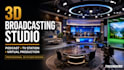 create 3d broadcasting, podcast studio and TV station design