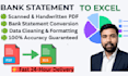 convert bank statement to excel, pdf to excel, and data entry