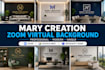 design custom zoom virtual background, office mockup, logo, google meet