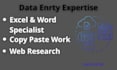 internet research, data entry, and summaries