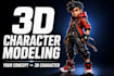 create 3d comic character modeling, cartoon nft character design and 3d model