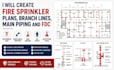 create USA  fire sprinkler plans, branch lines, main piping and fdc