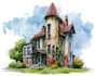 sketch architecture building with watercolor rendering