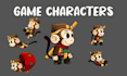 create 2d game cartoon character, character sprite, sprite sheet, game animation