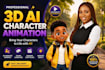 create stunning ai 3d animation, 3d cartoon and character animation