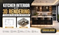 design your kitchen interior with 3d rendering, floor plan and 3d kitchen design