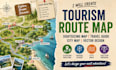 create tourism route map, sightseeing map, travel guide, city map, vector design