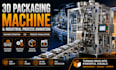 create a 3d packaging machine and industrial process animation