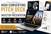 design high converting pitch desk and investor presentation