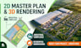 create 2d site master plan and 3d industrial or residential rendering